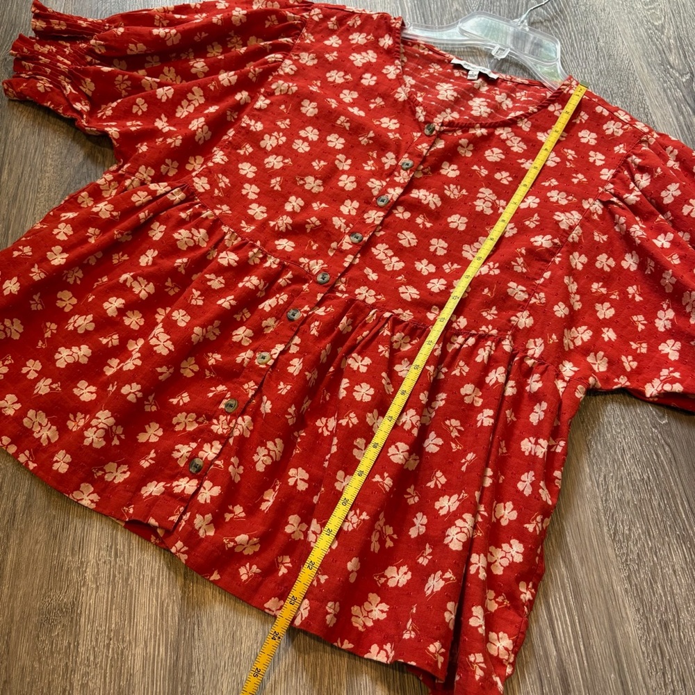 Madewell Red Floral Peplum Short Sleeve Blouse - Picture 8 of 8